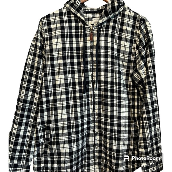 LL Bean Unisex Relaxed Fit Full Zip Flannel Plaid Hooded Jacket Size Medium - Picture 1 of 15